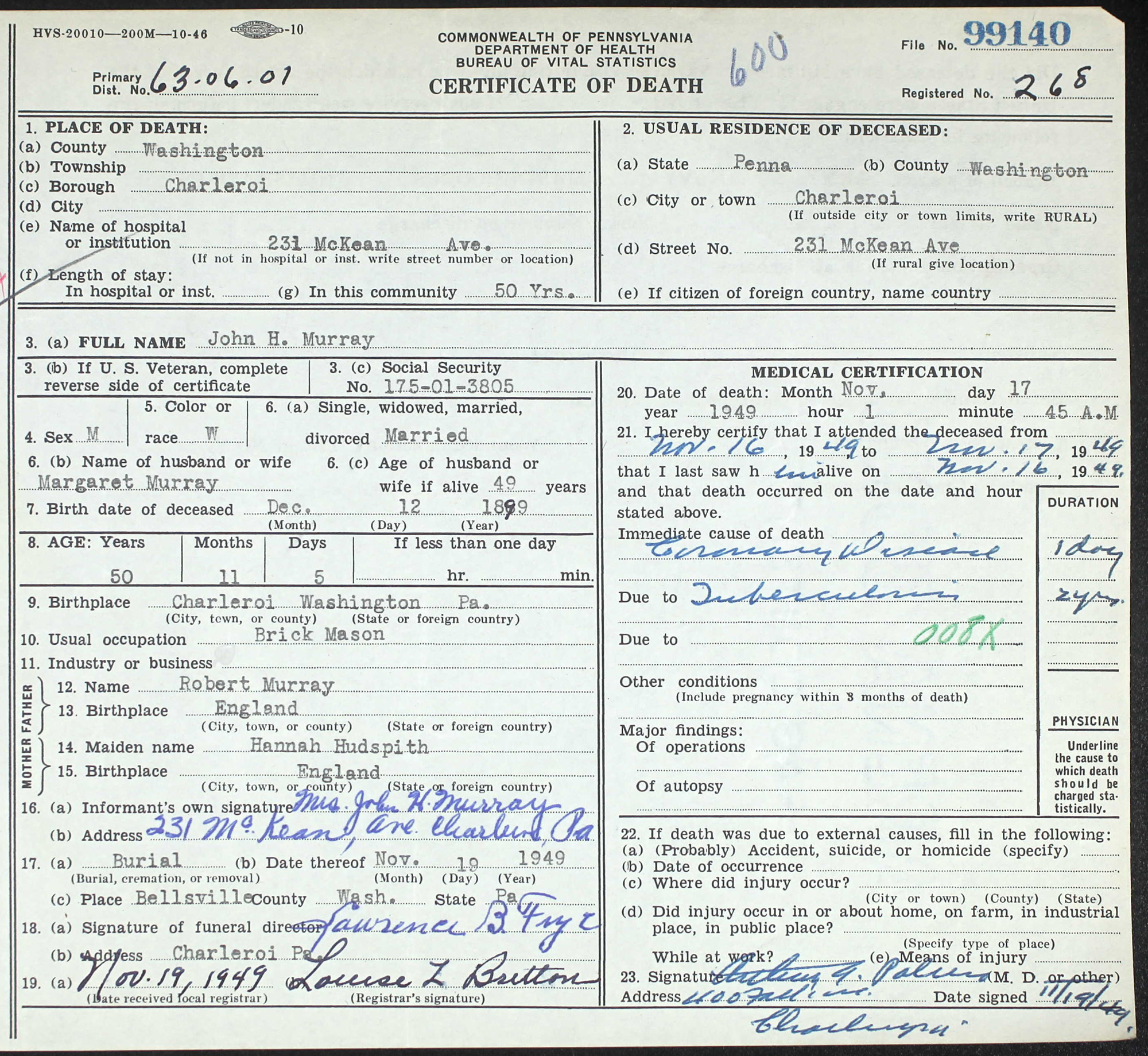death certificate